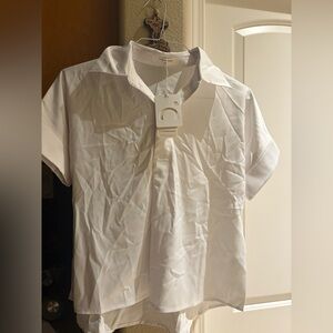 2 Commense White Boxy Button Down Shirts with Notched Collar